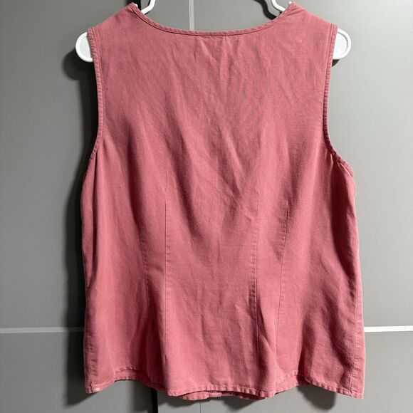 J.Jill Women Sleeveless Linen Cotton Blend Button Up Lace Trim Tank Top Pink Med - Picture 3 of 6